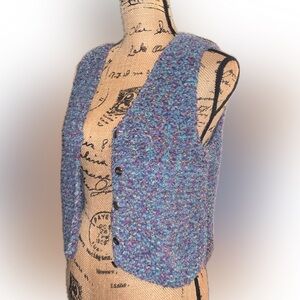 Vintage 90s Rag Knit Colorful Crochet Cotton Cropped Cardigan Sleeveless Vest S